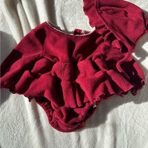 Adorable Burgundy Baby Romper with Ruffles